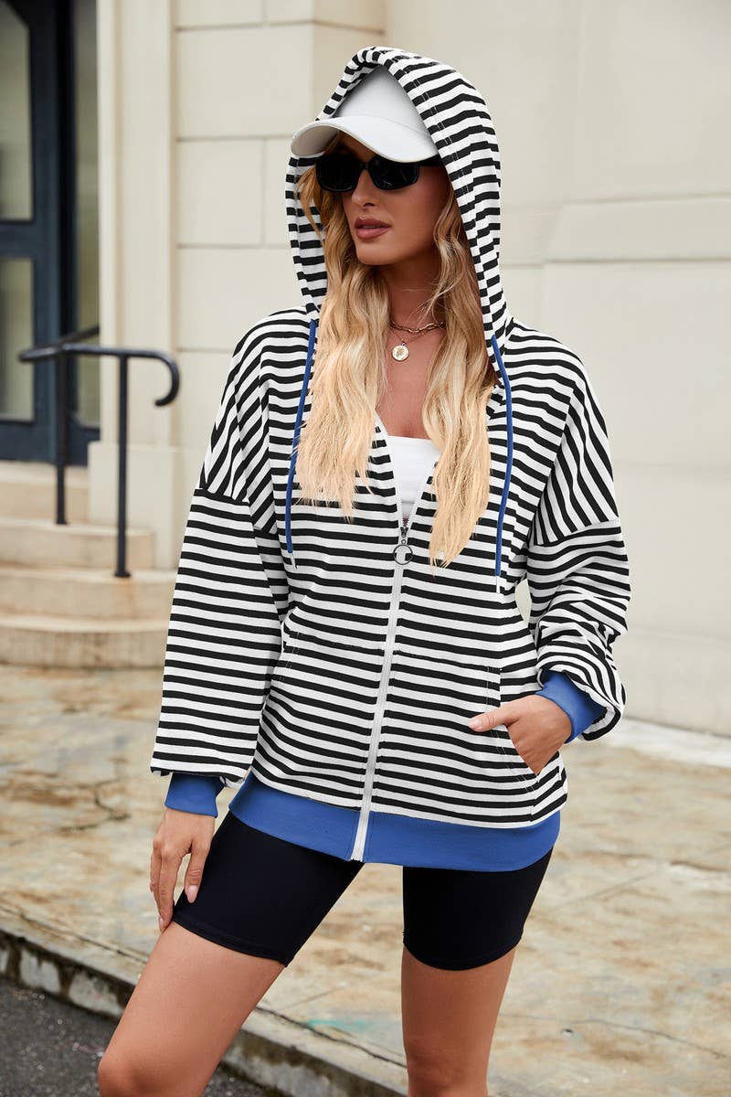 CWOHOL0727_STRIPED HOODED COLORBLOCK LONG SLEEVE SWEATSHIRT
