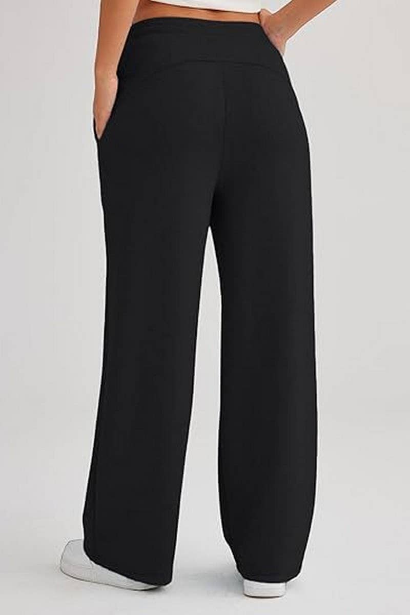 CWBLP0703_SOLID COLOR CASUAL LACE-UP WIDE-LEG SWEATPANTS