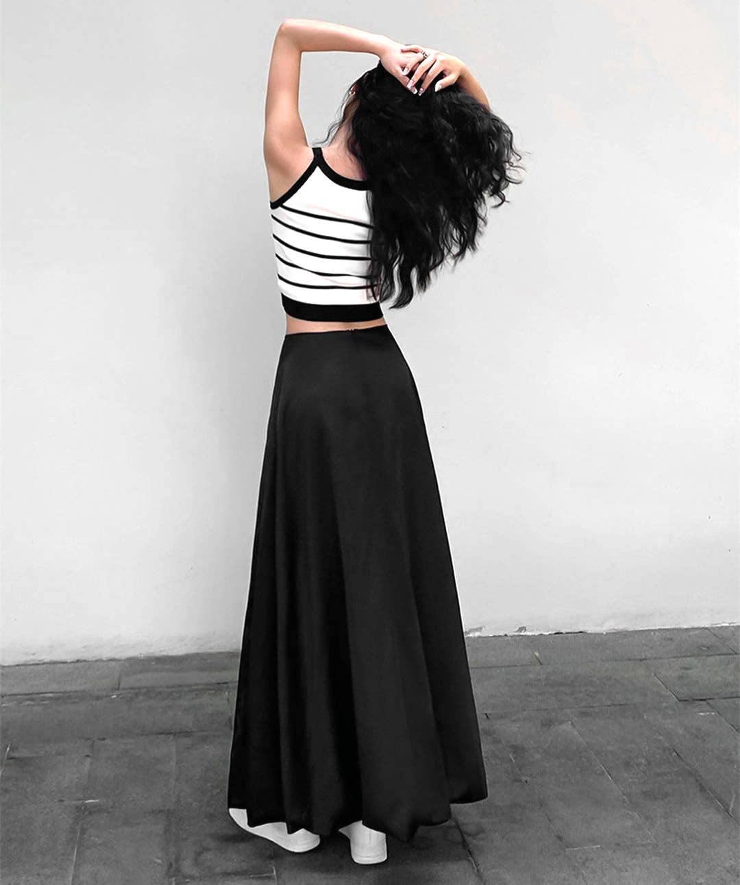 Elegant satin solid color tulip midi skirt