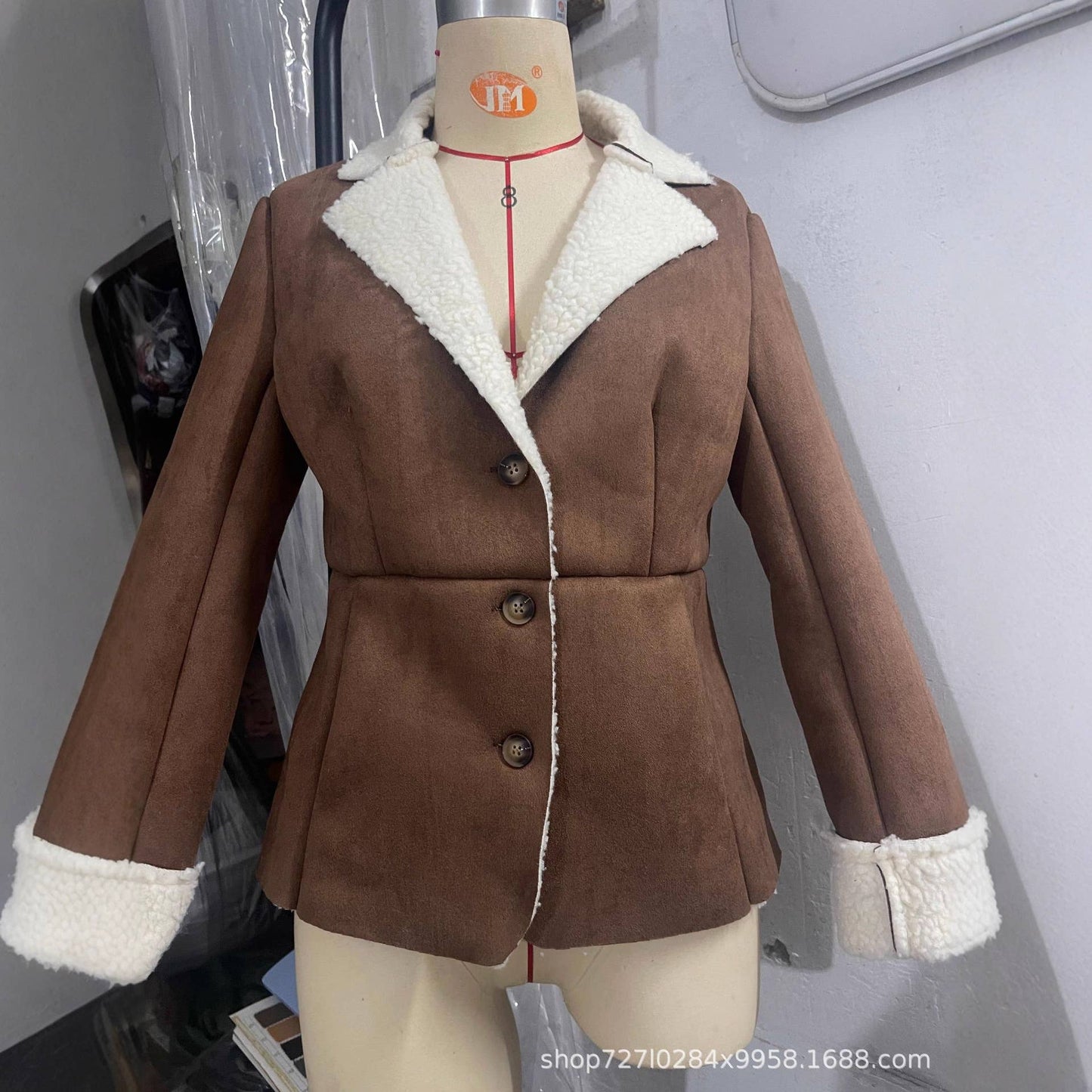 Warm fur one-piece lapel vintage suede jacket