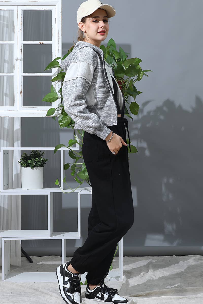 CWOHOL432_SOLID RAW CUT SEAM SHORT CROP HOODIE