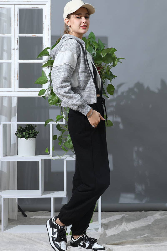 CWOHOL432_SOLID RAW CUT SEAM SHORT CROP HOODIE