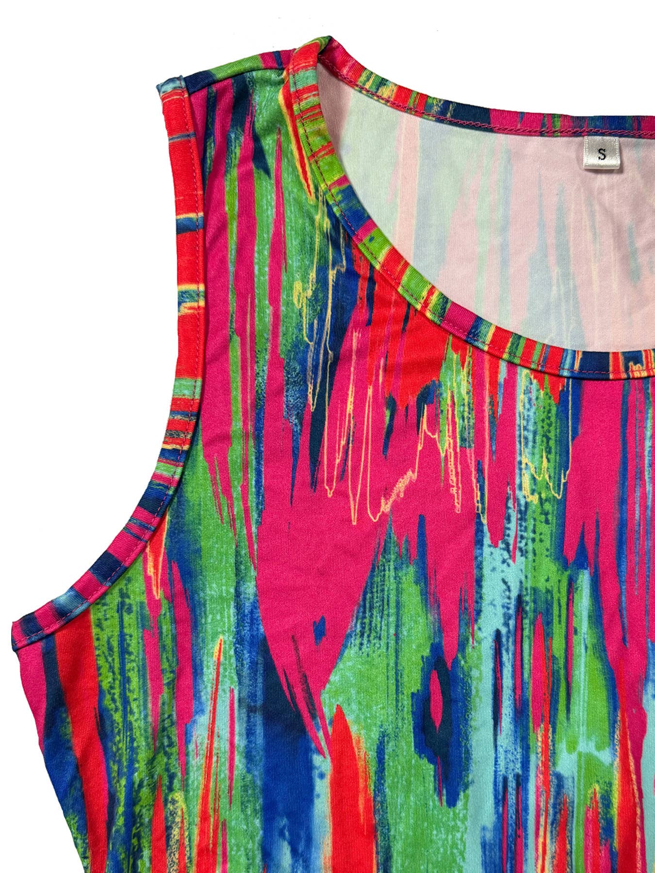 Stretch sexy color printed crew-neck casual dress