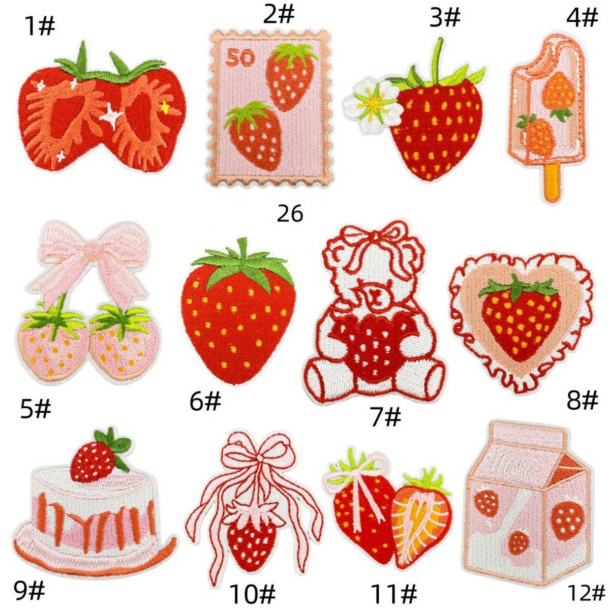 NEW PINK STRAWBERRY EMBROIDERED CLOTH PATCH