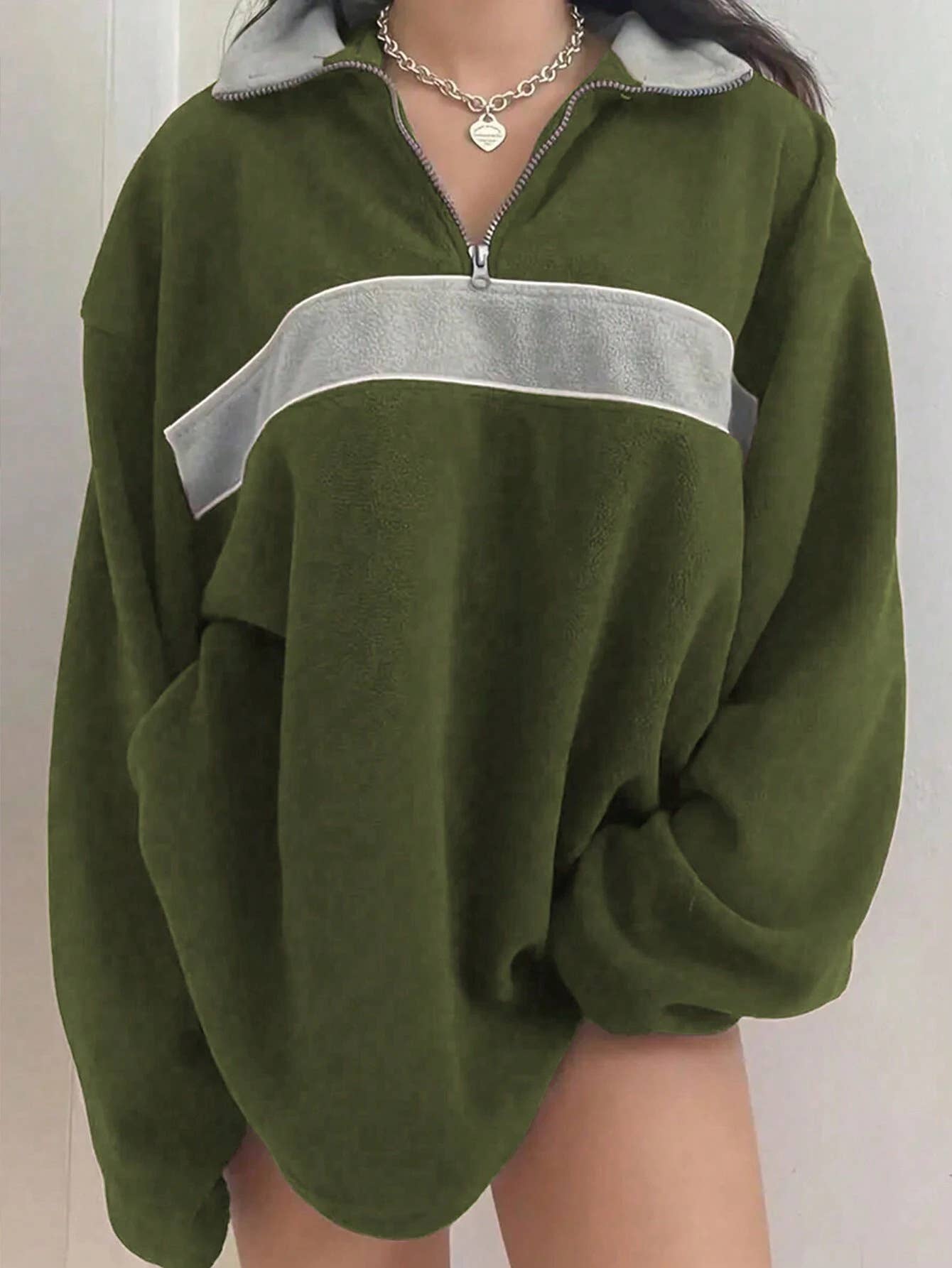 LAPEL THICK SOLID COLOR EXTRA LONG SLEEVE HOODIE