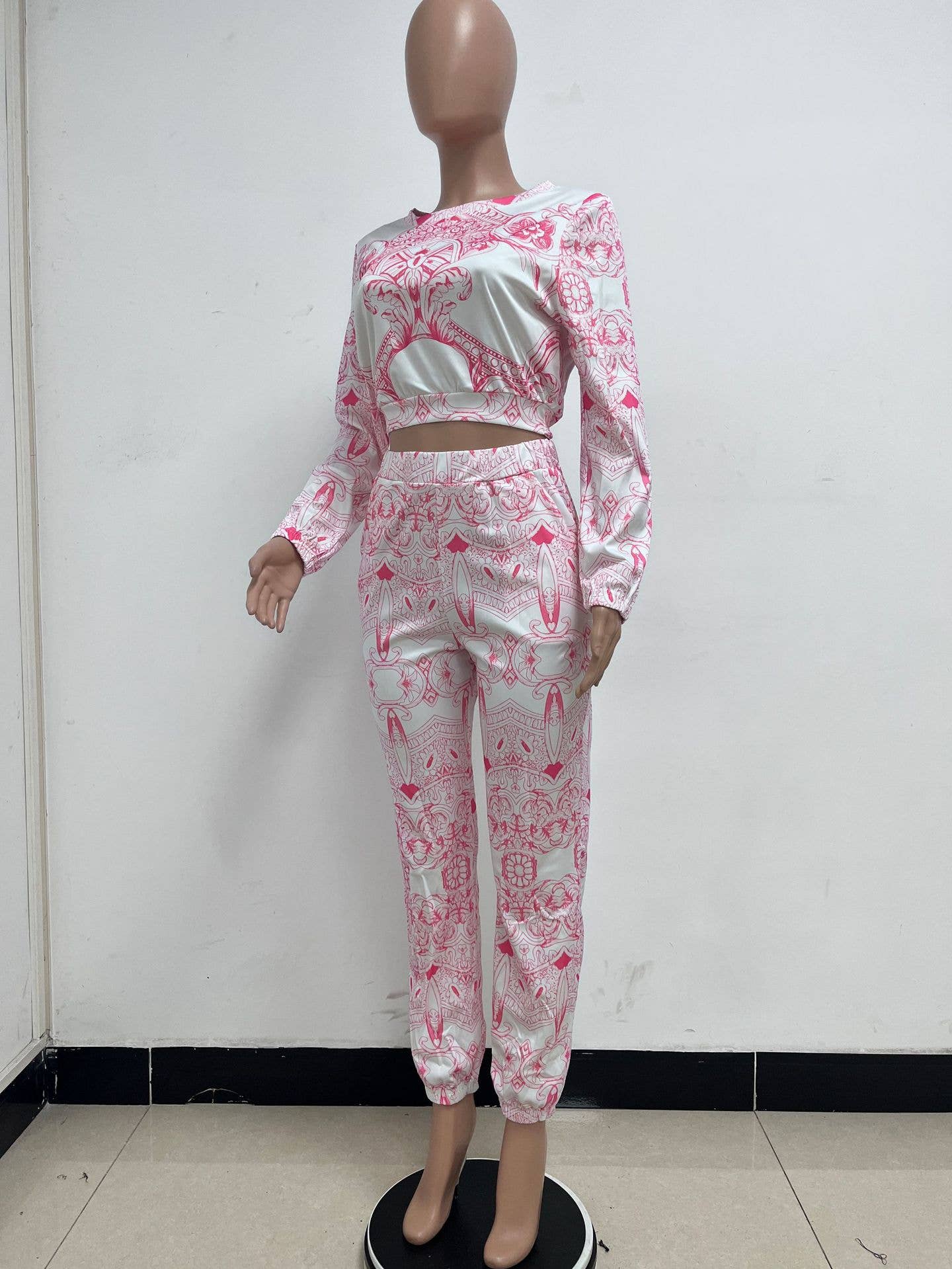 Long sleeves printed straps two-piece set