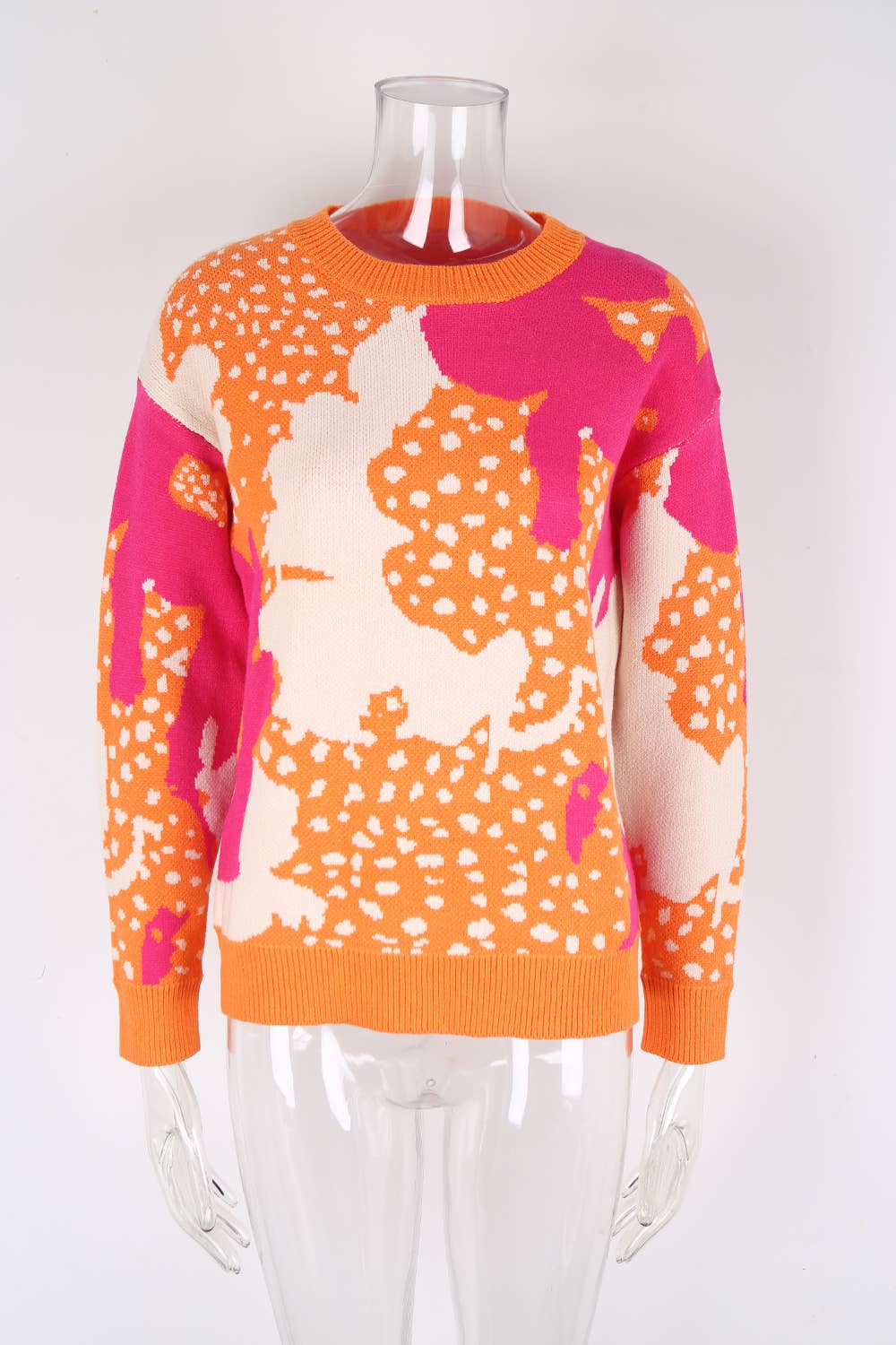 Round neck,colorful long-sleeved sweater