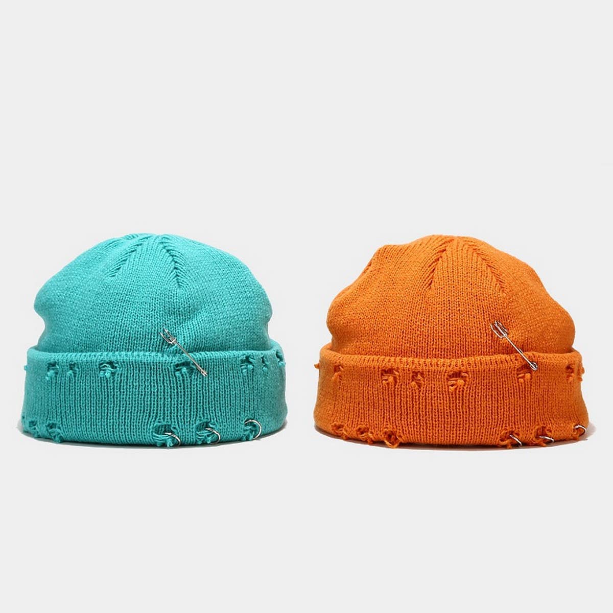 CWAH3168_NEW STYLE IRON RING PIN HOLE WOOL KNITTED HAT