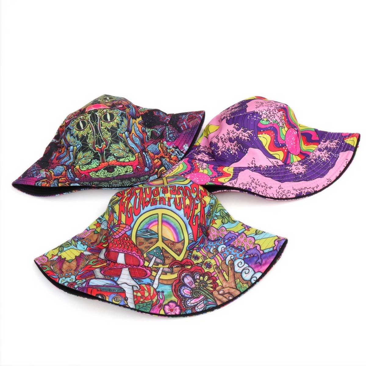 DOUBLE-SIDED VINTAGE GRAFFITI PRINT BUCKET HAT_CWAH1546
