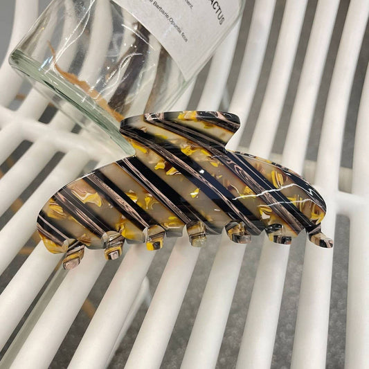 Wood Grain Acetate Hair Claw Color Stripe Clip_CWAHA2154