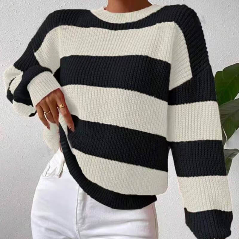 SLOUCHY LONG-SLEEVED PULLOVER CREW-NECK SWEATER