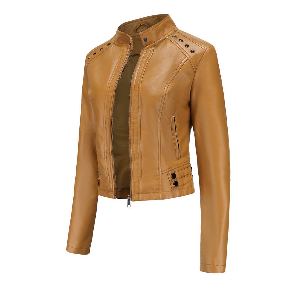Studded leather jacket for women