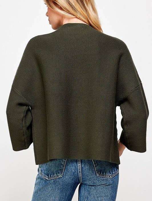 KNIT SOLID COLOR SWEATER WITH NINE-POINT SLEEVES