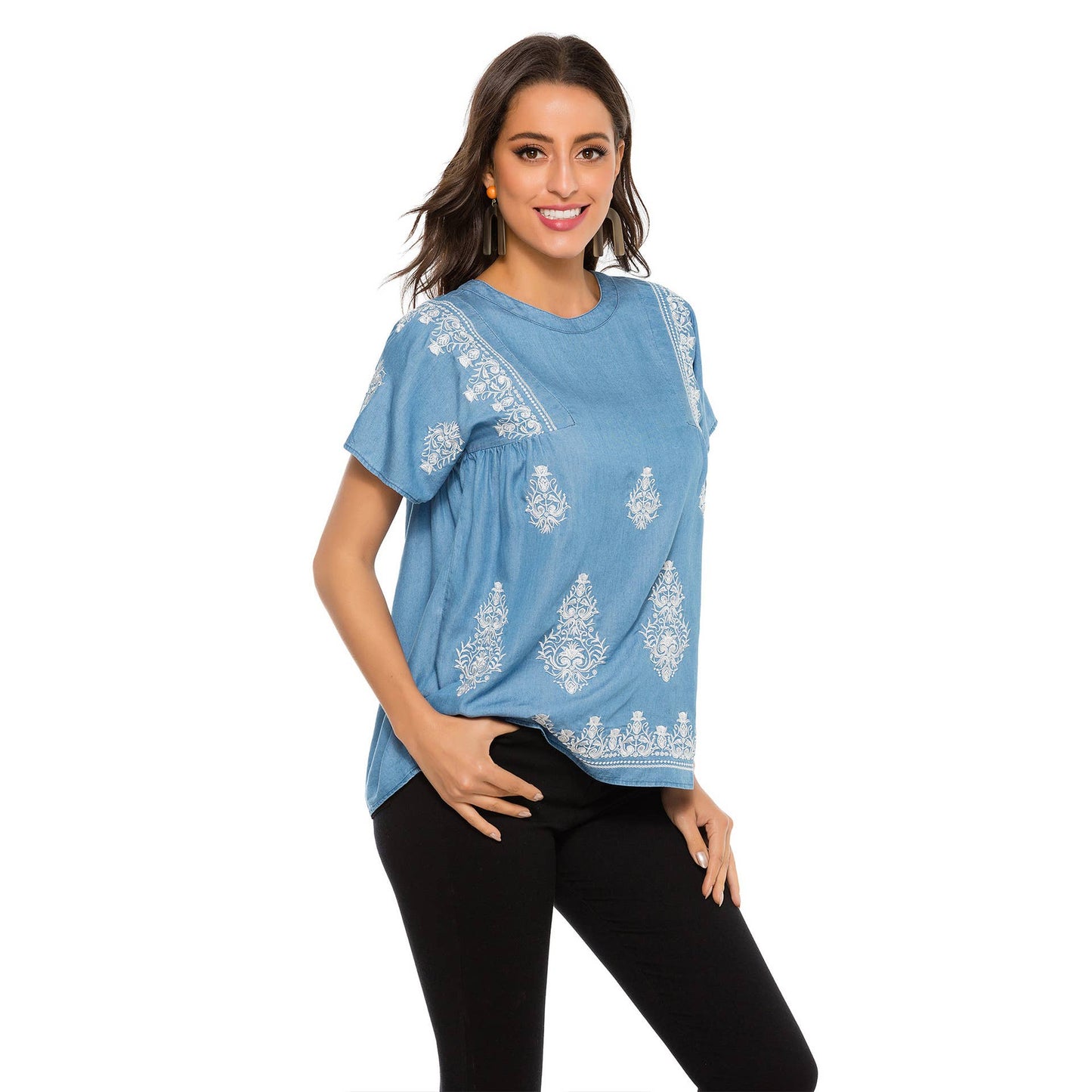 Embroidered tencel denim jumper