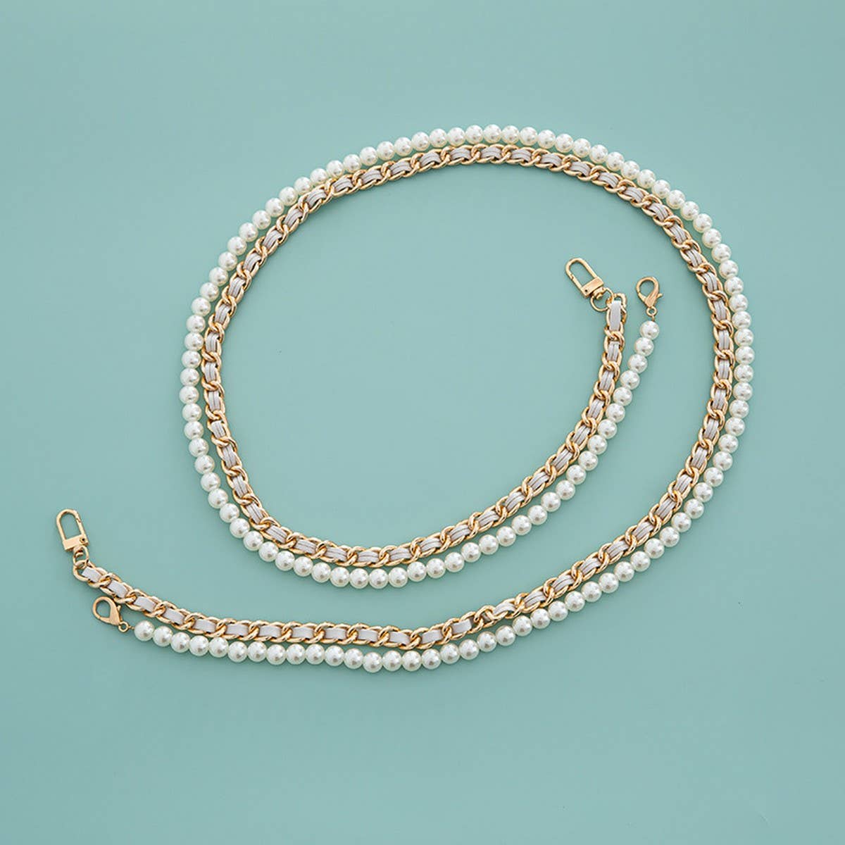 Mixed-Color Chain Beaded Pearl Bag Strap