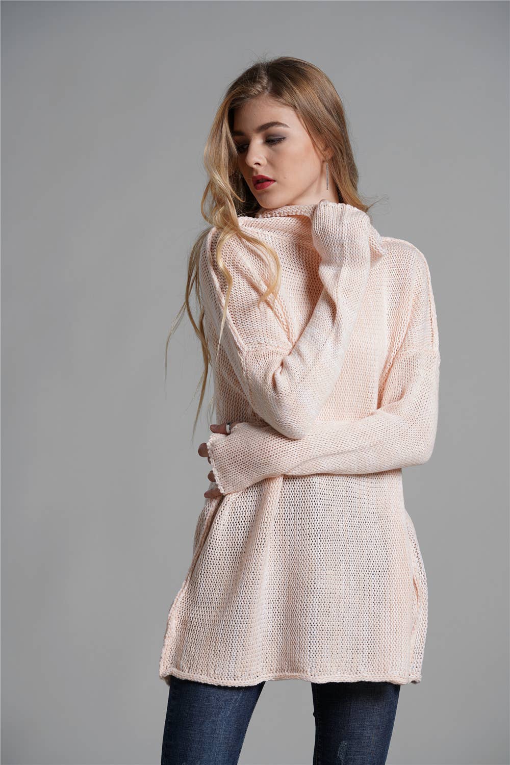 Turtleneck loose solid color sweater for women