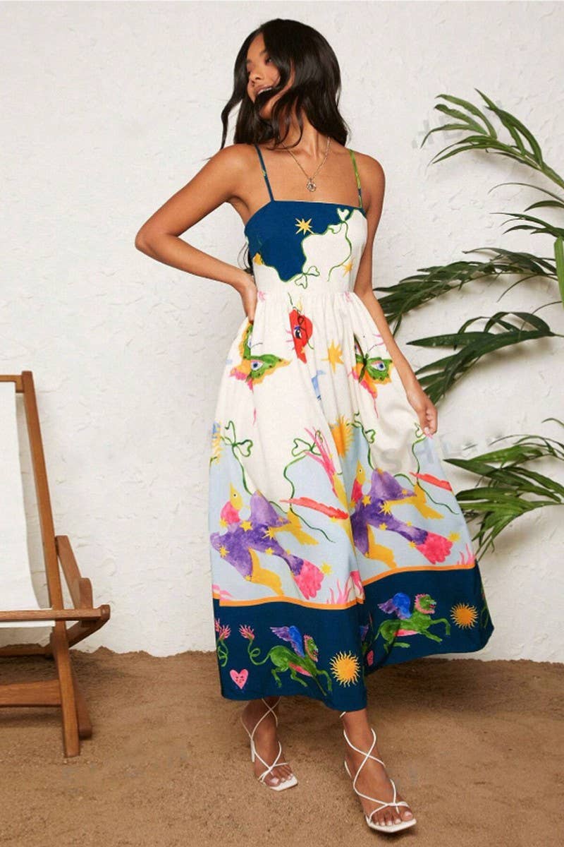 PRINT HALTER CASUAL FASHION HOLIDAY STYLE DRESS