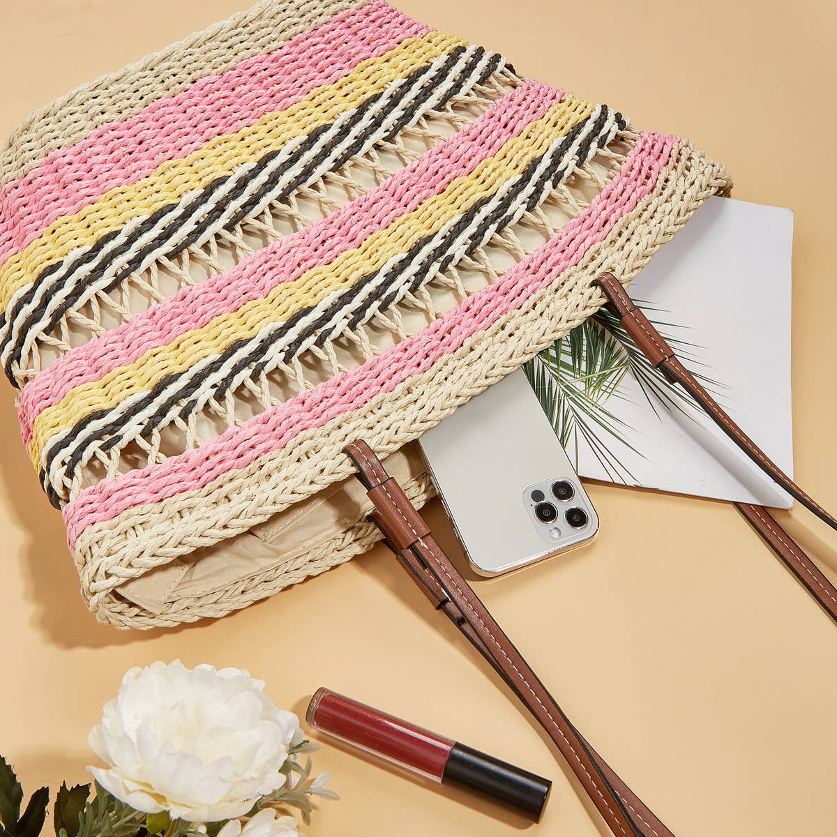 BOHEMIAN CONTRAST STRIPED WOVEN BAG_CWAB1971