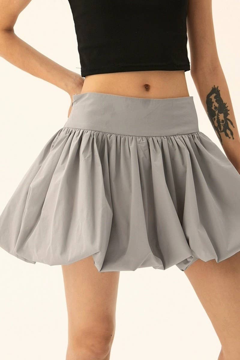 CWBSS0335_SOLID COLOR FLOWER BUD SHORT PUFFY SKIRT