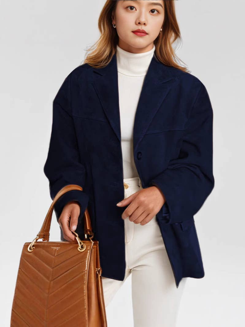 Vintage-Inspired Loose Pocket Long Sleeve Blazer