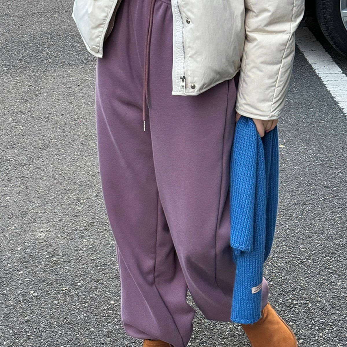 Fleece and thick warm corset wide leg sweatpants