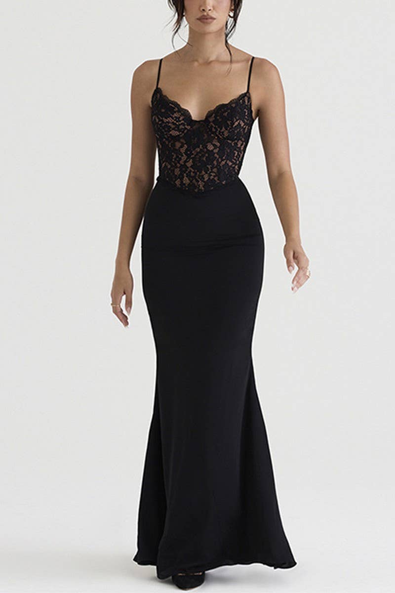 CWDMD01067_LACE SEXY HIGH WAIST SPAGHETTI STRAP GOWN