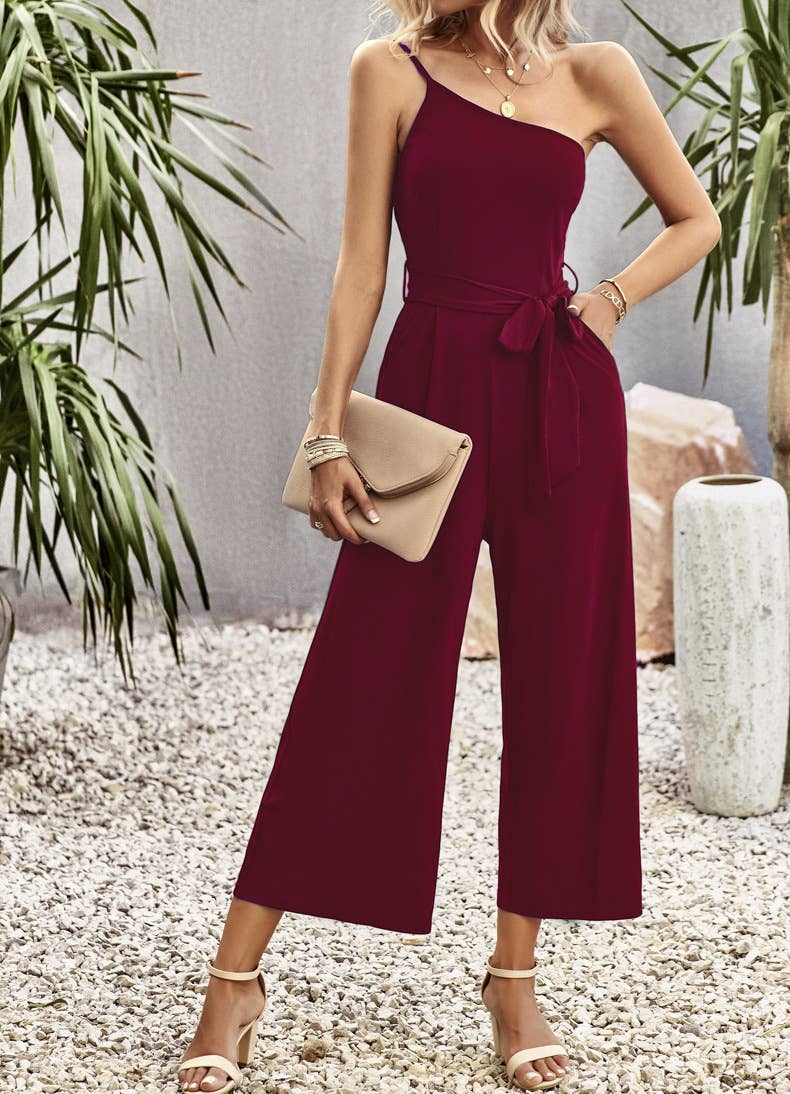 TEMPERAMENT SOLID COLOR STRAPLESS JUMPSUIT