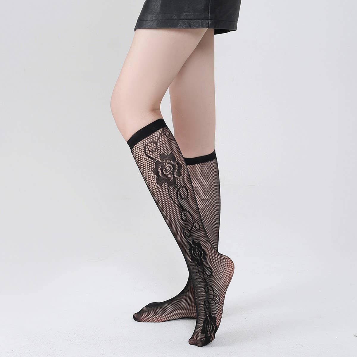WOMEN FISHNET KNEE STOCKINGS HOLLOW OUT CALF SOCKS