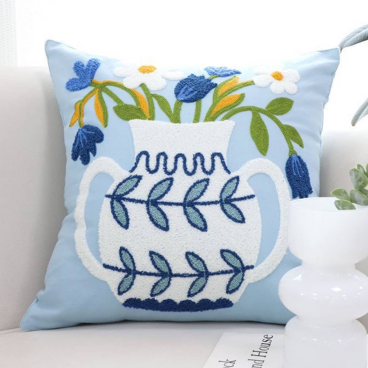 Yellow Floral Embroidered Pillow Cover for Sofa/Bed_CWMM7694