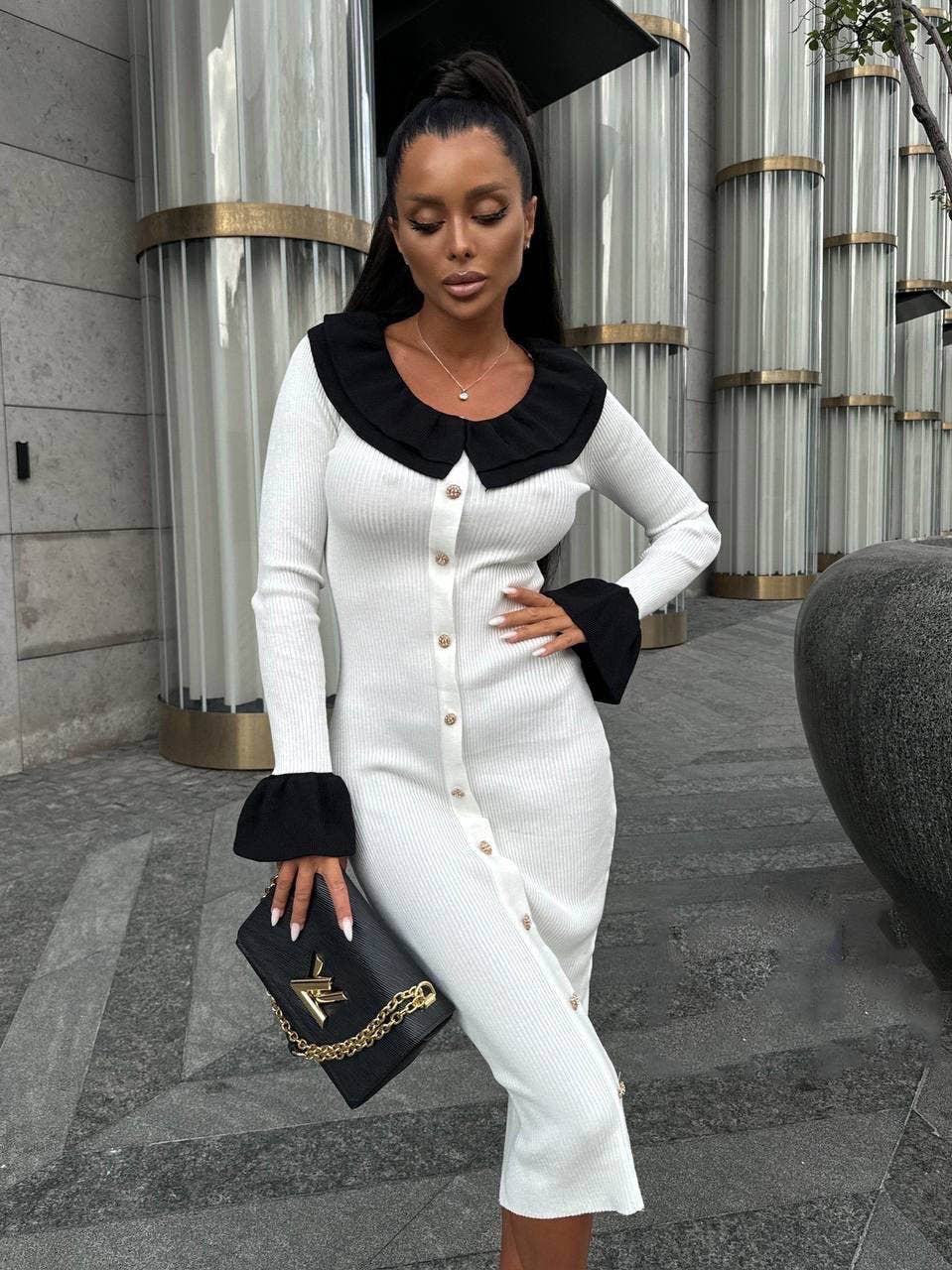 STYLISH PATCHWORK COLOR CONTRAST SHEATH DRESS