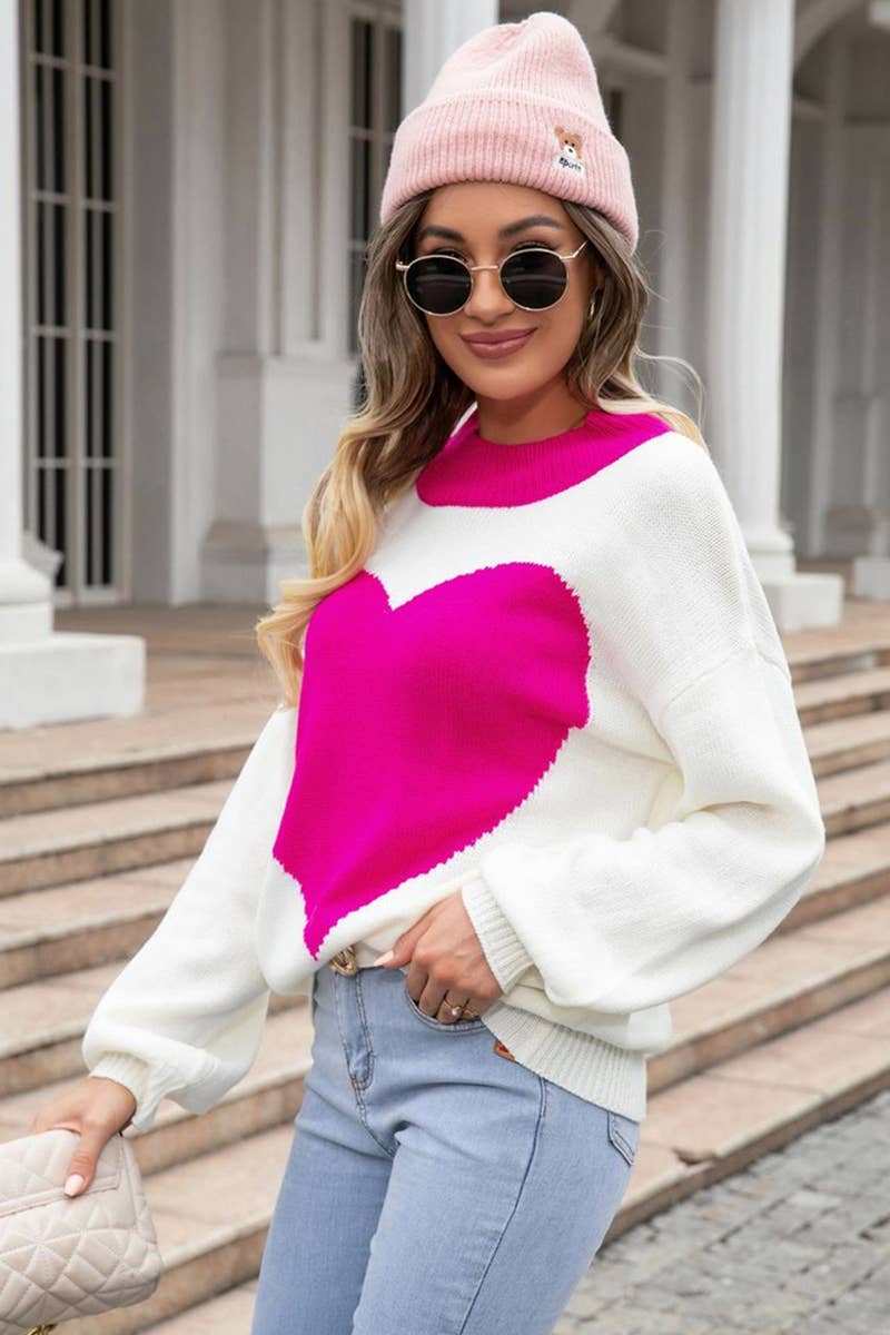 WOMEN SUPER BIG LOVE LOOSE KNITTED PULLOVER_CWOSWL1450