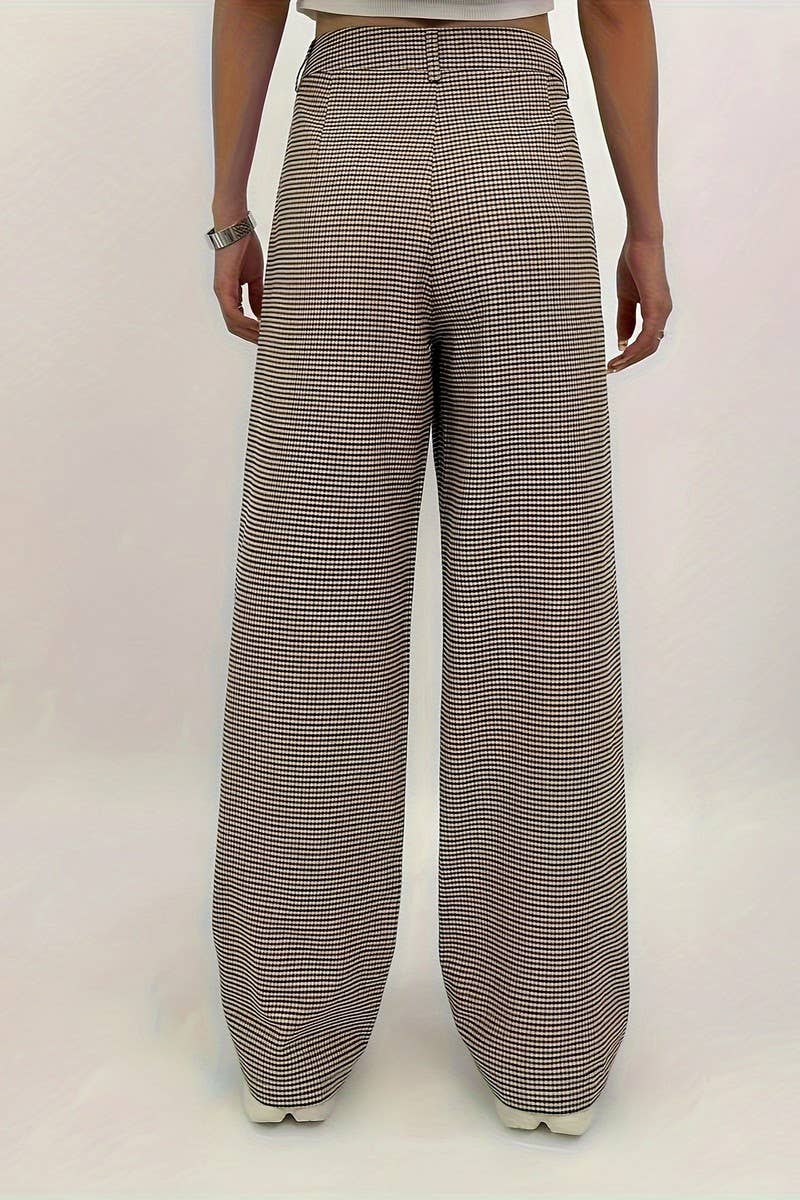 CWBLP1121_HIGH-RISE CHECKED WRINKLED STRAIGHT-LEG TROUSERS