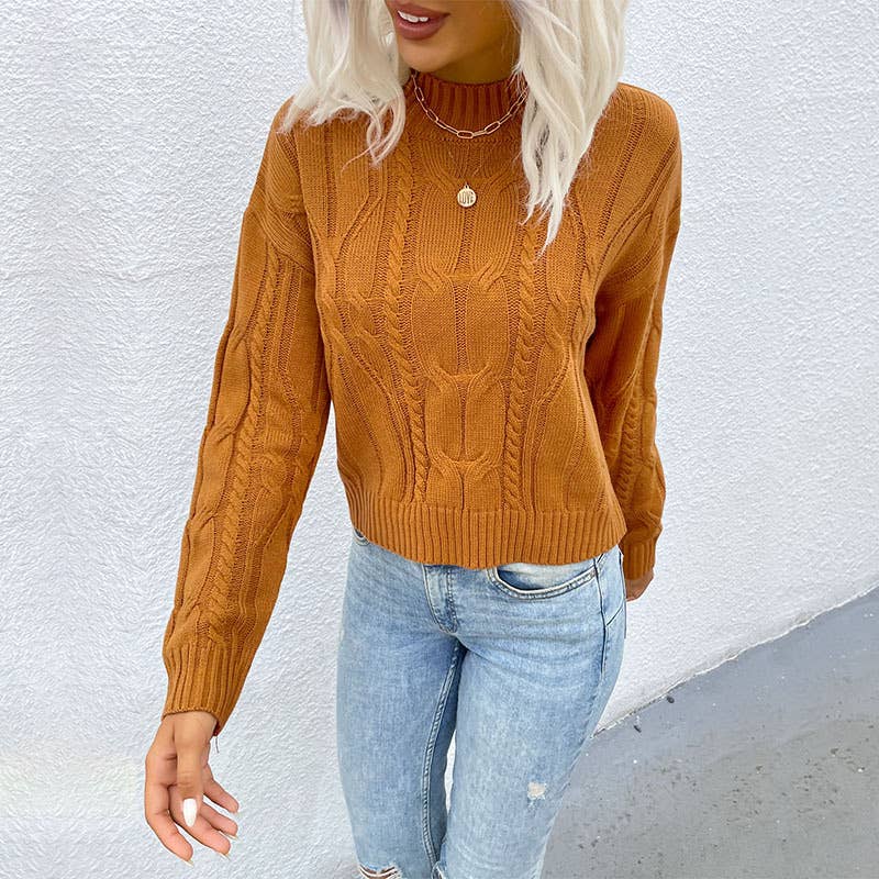 SOLID COLOR LONG SLEEVE SWEATER WITH TWIST
