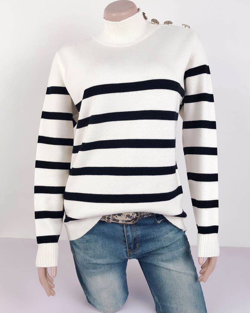 TURTLENECK SWEATER WITH STRIPED BUTTONS