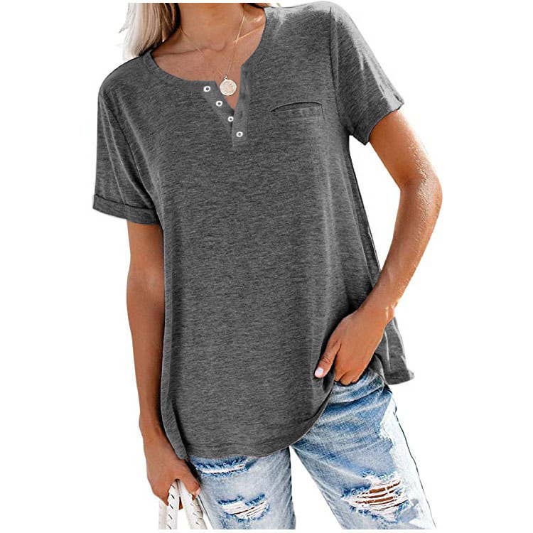 VERSATILE V-NECK SHORT-SLEEVED LOOSE T-SHIRT_CWTBLS02472