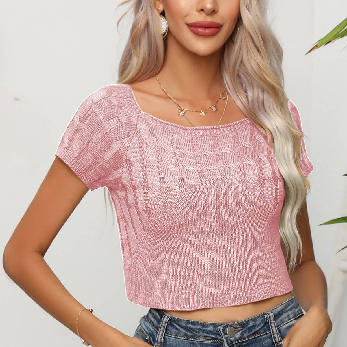 KNITTED SHIRT WITH TWIST SQUARE COLLAR