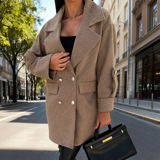 Solid-color H-shaped suit collar long jacket