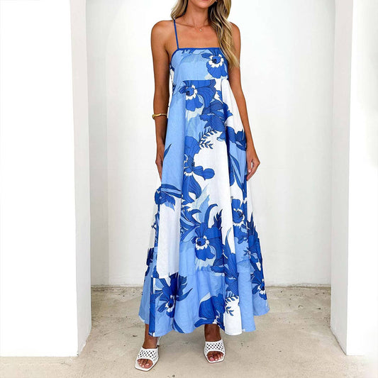 Printed backless high-waisted halter dress