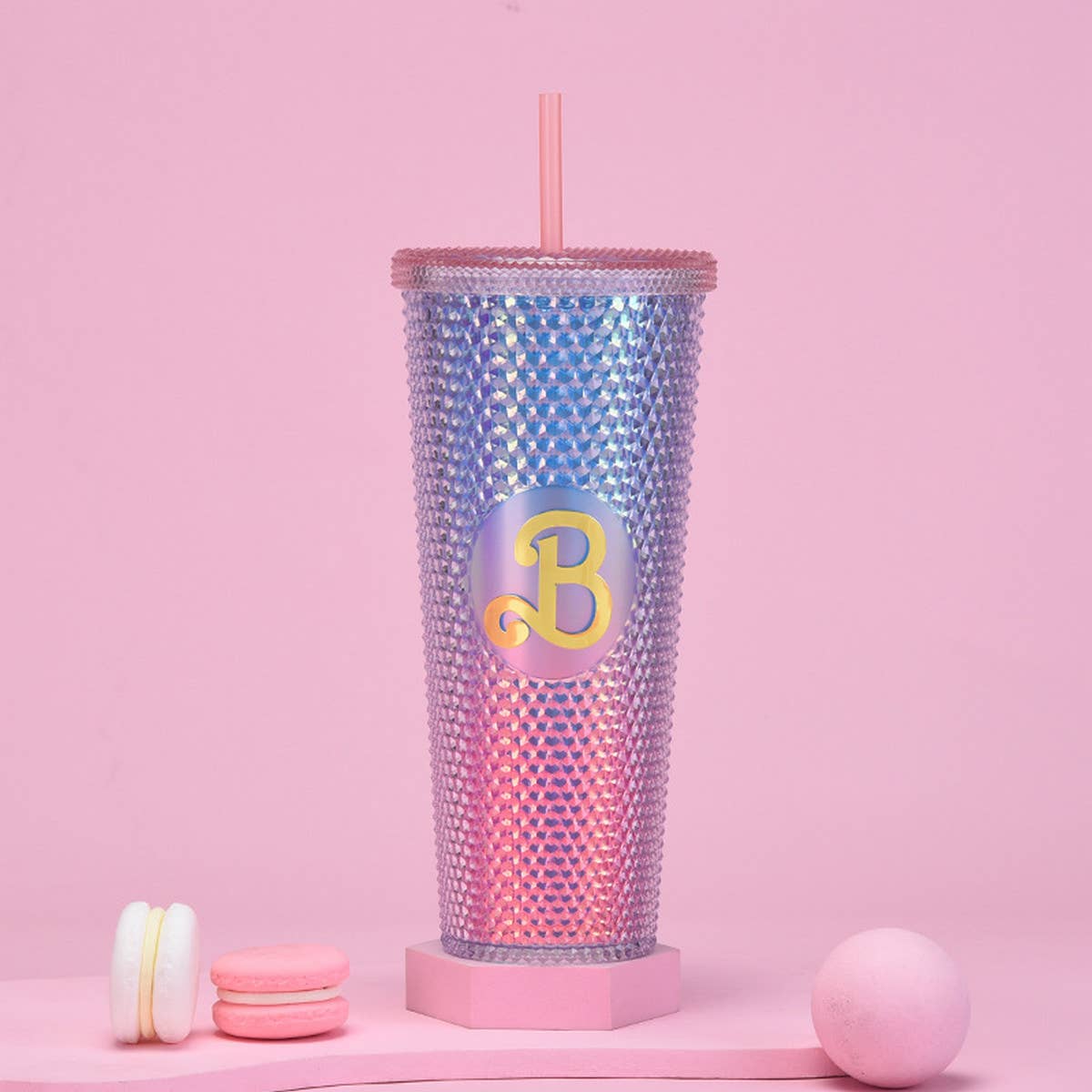 DOUBLE LAYER PORTABLE PLASTIC STRAW DIAMOND CUP
