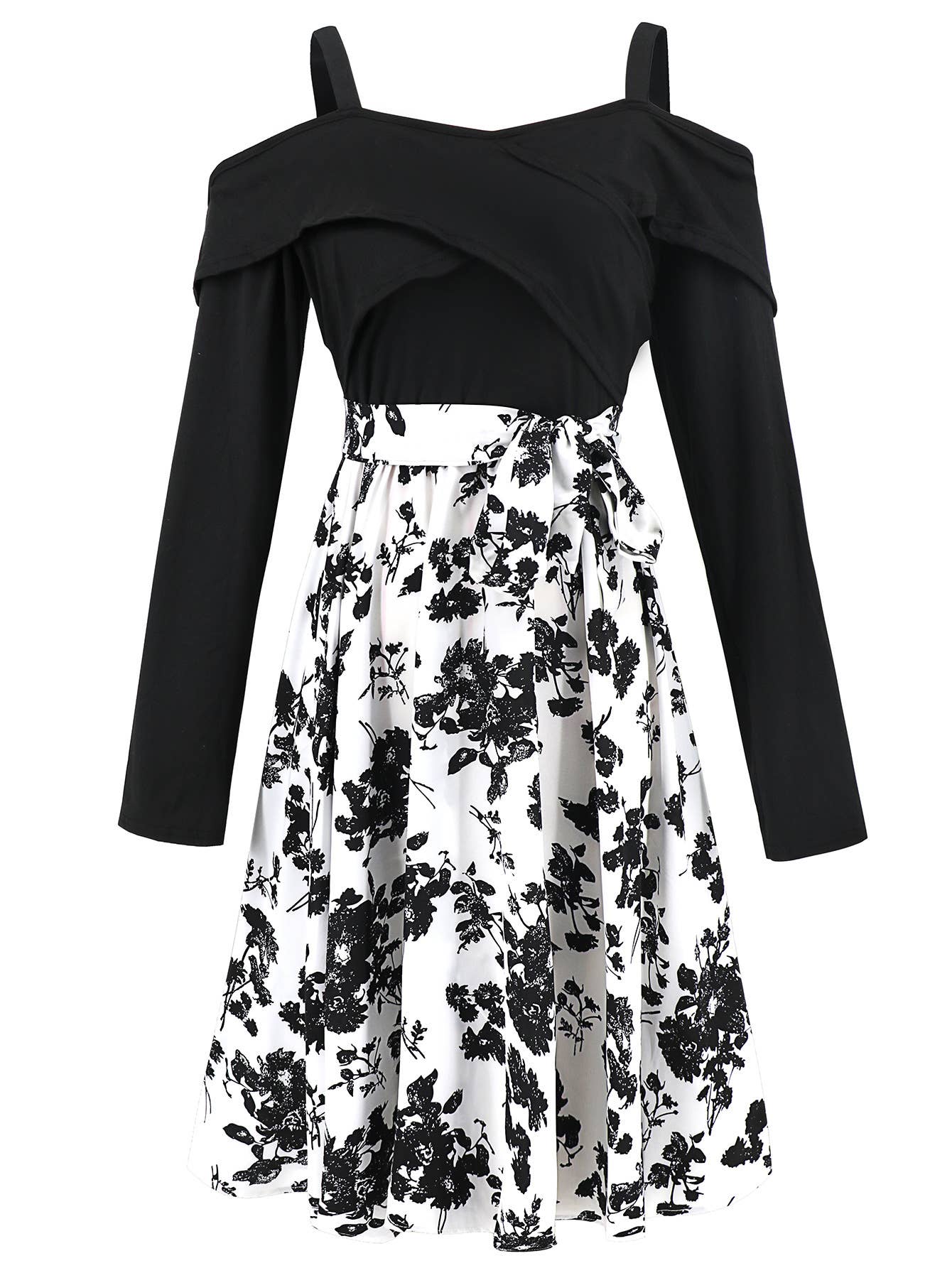 Long Sleeve Off-Shoulder Floral A-Line Dress