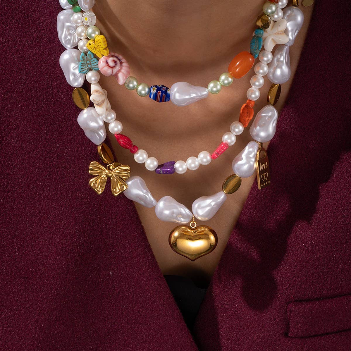 Unique Baroque Turquoise Heart Flower Necklace