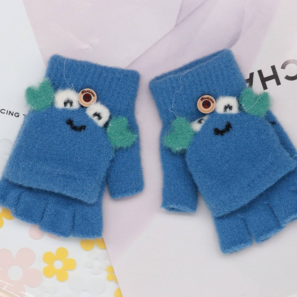 BABY CHILDREN HALF FINGER FLIP WRITING PLUSH GLOVES_CWAG0169
