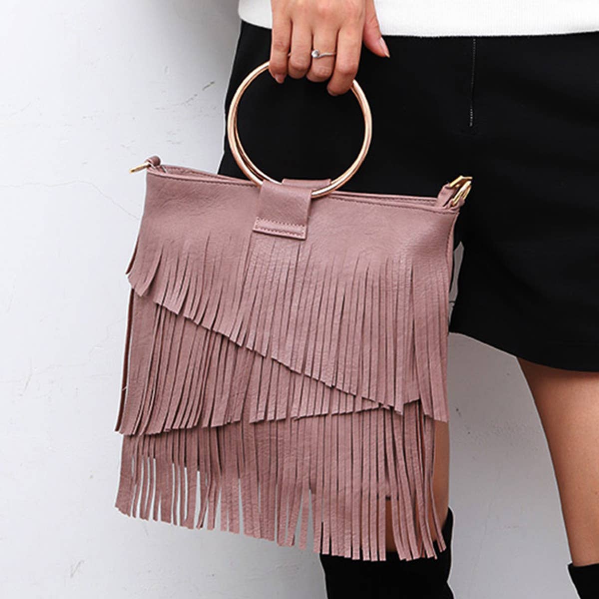 WOMEN FASHION TASSEL CLUTCHES SHOULDER BAG_CWAB0798