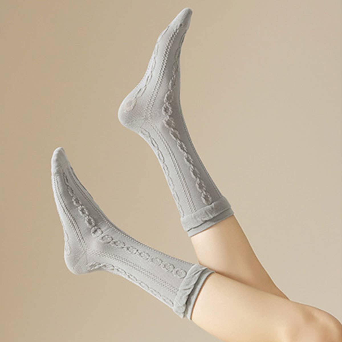 Ruffle Spiral Texture Crew Socks For Womens