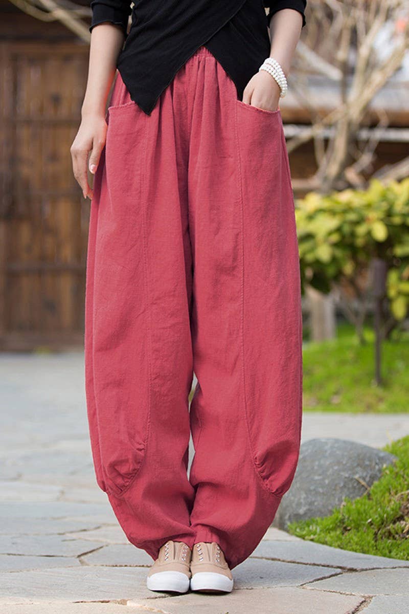 CWBLP1379_SOLID COLOR RAMIE SAND-WASHED WIDE-LEG PANTS