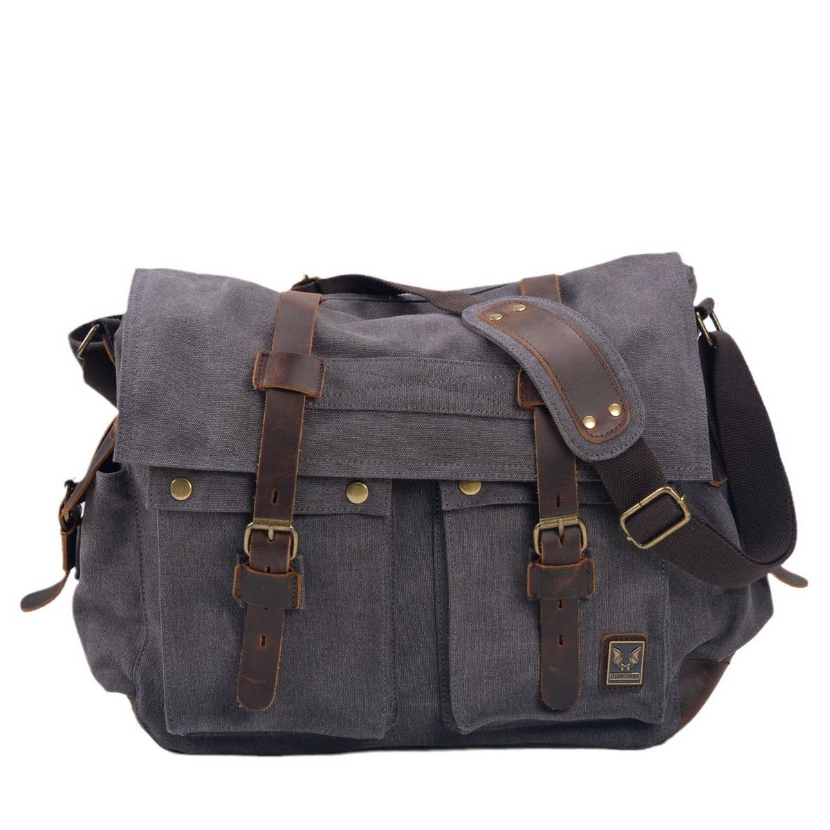 Vintage Canvas Leather Laptop Satchel for Men_CWAB5567