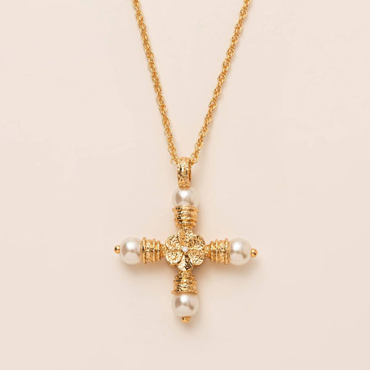Personalized Pearl Zircon Cross Necklace_CWMM5307