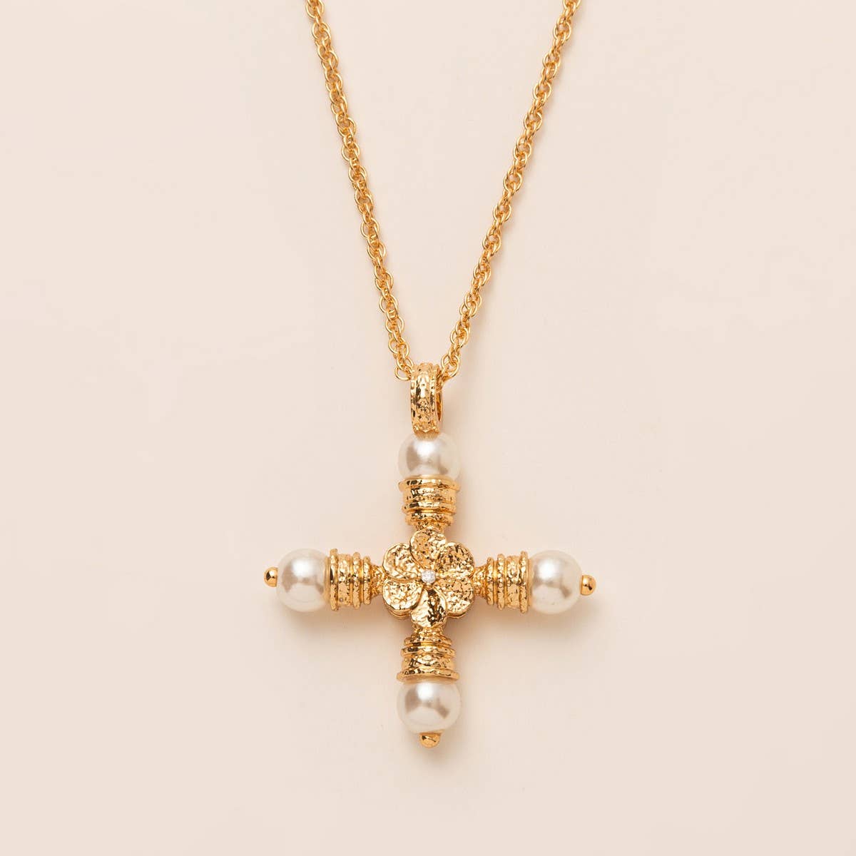 Personalized Pearl Zircon Cross Necklace_CWMM5307
