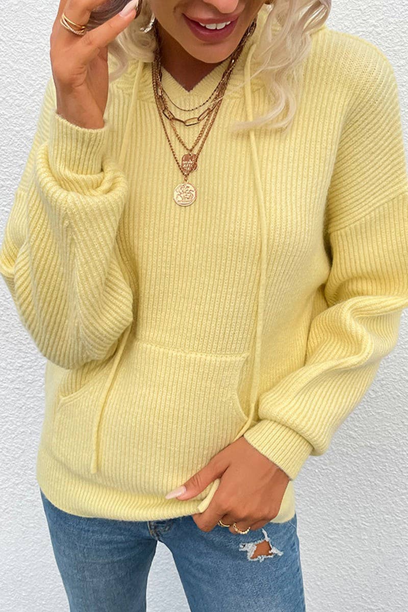 CWOHOL0396_Casual V-Neck Hoodie Long Sleeve Sweater