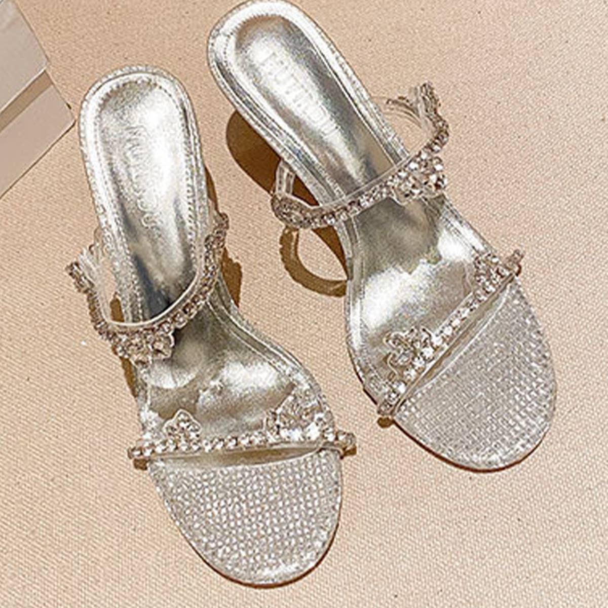 RHINESTONE SLIM HEEL SANDALS HIGH HEELS
